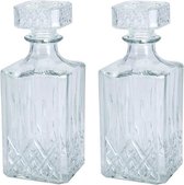 Carafes à whisky / eau en verre 2 pièces 900 ml / 9 x 23 cm cristal - 2x bouteille de whisky aspect verre cristal - carafe à whisky / bouteille de whisky avec structure en verre