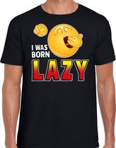 Funny emoticon t-shirt yes I was born lazy zwart voor heren XL