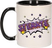 Sterkte cadeau koffiemok / theebeker wit en zwart met sterren - 300 ml - keramiek - cadeau beker / sterkte mok