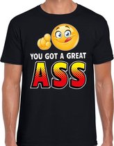 Funny emoticon t-shirt you got a great ass zwart voor heren S