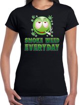 Funny emoticon t-shirt smoke weed everyday zwart voor dames S
