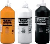 Set van 3x flessen Zwarte-Witte-Oranje hobby knutselen kinder verf op waterbasis - 500 ml per fles - Schilderen/verfen
