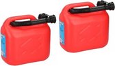 2x Jerrycan rood voor brandstof - 5 liter - inclusief schenktuit - benzine / diesel