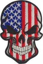 Militaire geborduurde patch embleem skull / doodshoofd in de kleuren Amerikaanse vlag met velcro