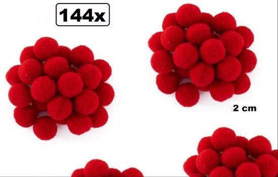 144x Pom Pom 2 cm rood - decoratie materiaal thema feest kleding accessoires  | bol