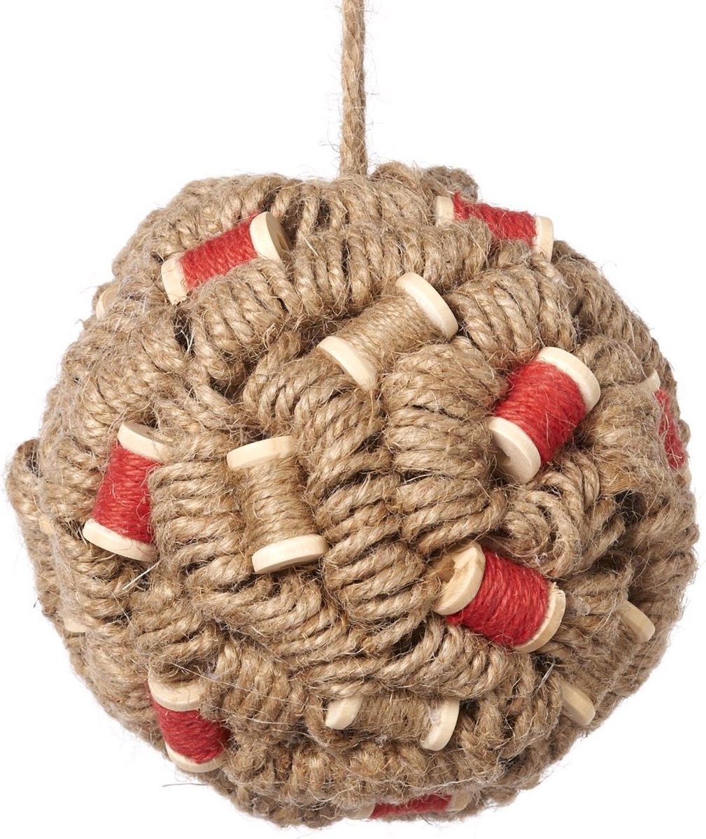Viv! Christmas Kerstbal - Touw en garenklosjes - bruin rood - groot - 13cm