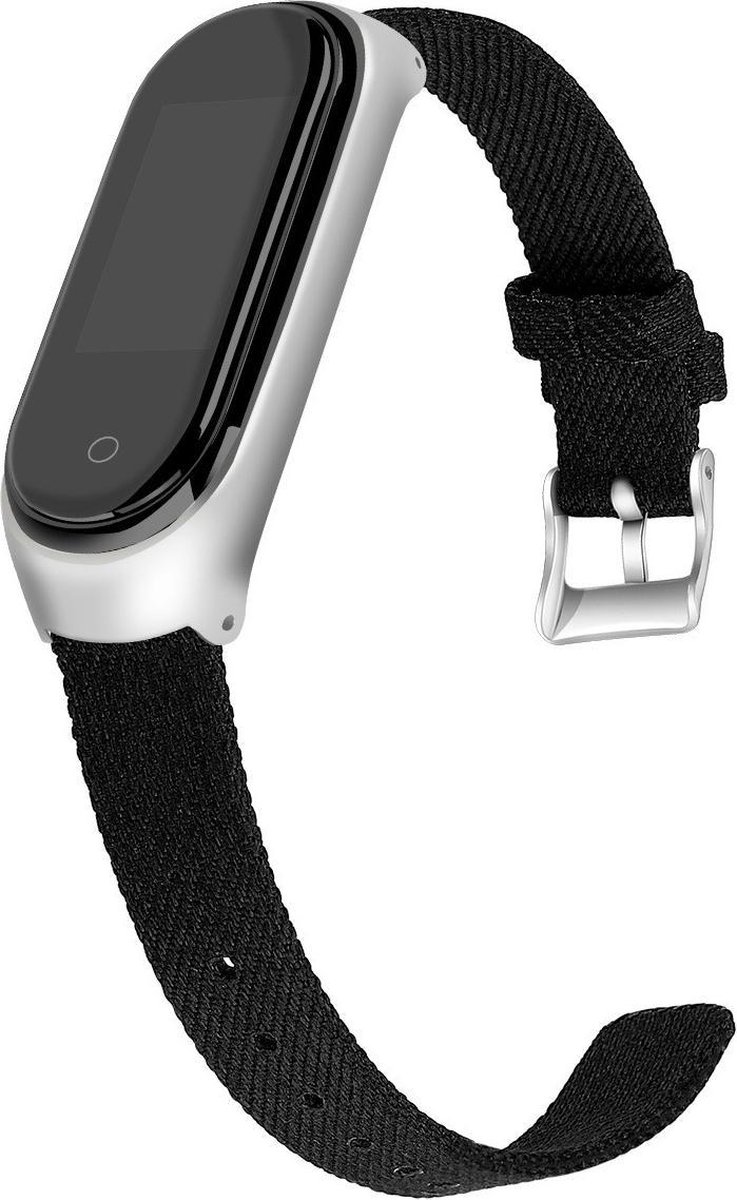 KELERINO. Denim bandje geschikt voor Xiaomi Mi Band 3 / 4 - Canvas - Zwart