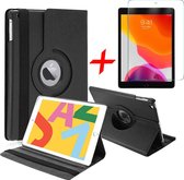 Hoes + Screenprotector geschikt voor iPad 2020 / 2019 10.2 Inch - Draaibare Book Case Hoesje Tablethoes Zwart
