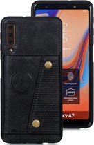 Samsung Galaxy A7 2018 Cardslot | Leren Back Cover | Pasjeshouder | Zwart | Magnetisch