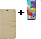 Samsung Galaxy A51 / A51s Hoes Wallet Book Case Cover Pearlycase Goud + Screenprotector Tempered Gehard Glas