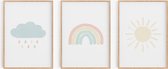 Babykamer posters - 21x30 cm- 3 stuks - Wolkje, Regenboog & Zon