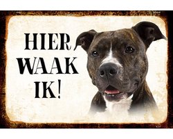 Wandbord Huisdieren Honden - Hier Waak Ik - Pitbull Terrier