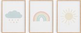Kinderkamer/babykamer posters - 3 Posters - 30x40 cm - Wolkje, regenboog & zonnetje