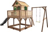 AXI Liam Speelhuis in Bruin/Groen - Met Enkele Schommel, Grijze Glijbaan en Zandbak - Speelhuisje op palen met veranda - FSC hout - Speeltoestel voor de tuin