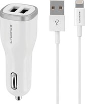 Mobiparts USB-A autolader met 2 poorten en losse 8-pins Lightning - USB kabel - Smart IC - 2,4A / wit - 1 meter