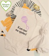 Rompercity - Design Romper Kom met me Spelen! - Roze / Biologisch Katoen / Geboorte Cadeau / Maat 62-68