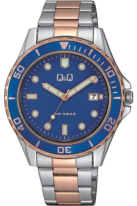 Q\u0026Q heren horloge met datumaanduiding en neon index A172J422 | bol.com