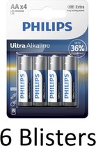 24 Stuks (6 Blisters a 4 st) Philips Ultra Alkaline AA Batterijen