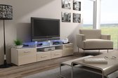 EVORA Hoogglans TV Meubel - Inclusief LED - Wit / Beige- 195cm - Modern Design