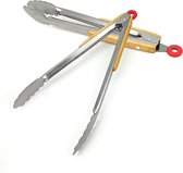 Keuken accessoires - Barbecuetangen-Keukentang rvs 34 cm -tang met houten handgreep-tang-Vleestang-Groentetang-Saladetang–keuken tool – 2 in 1 tang – Serveertang – keukengerei - bb