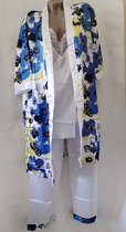 Dames satijn pyjama set 3 delige met kimono XXL 42-44 wit/blauw/geel