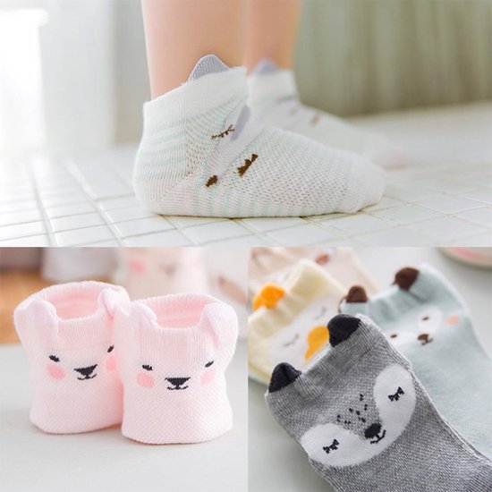 4-pack Meisjes Baby sokjes 6-24 maanden roze diertjes | enkelsokjes - Merkloos
