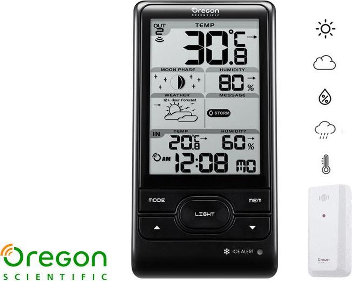 Oregon Scientific weerstation OS Eclipse- design- barometer- thermometer-hygrometer-maandstanden-zwart