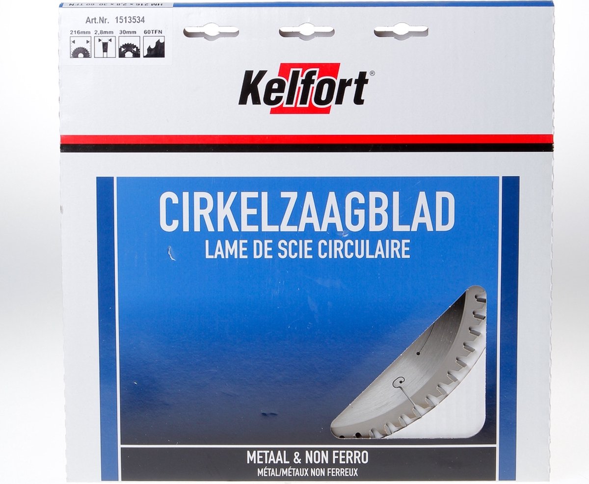 Kelfort Cirkelzaagblad hardmetaal 60 tanden TF(NEG) diameter 216 x 3 x 30mm