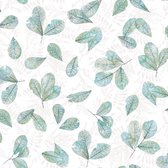Evergreen | bladeren | blauw, groen, wit | behang 0,53x10m