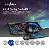 Nedis Gaming Combo Kit | 4-in-1 | Toetsenbord, Koptelefoon, Muis en Muismat | Blauw / Zwart | QWERTZ | Duits