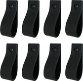 8x Leren handgrepen 'de lus' XS - VINTAGE BLACK (12,6 x 2,5 cm) - incl. 3 kleuren schroefjes (handgreepjes - leren grepen - greepjes - leren lusjes)