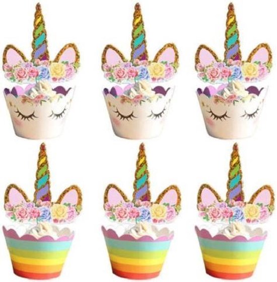 Foto: Cocktailprikkers taartprikkers cupcakes unicorn regenboog 36st