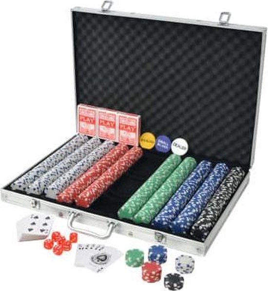Pokerset 1000 chips aluminium koffer poker set 3x kaarten