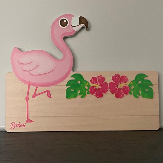 Naambord Flamingo - Kind - Meisje - Hout - Dekori - Babykamer - Kinderkamer