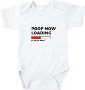 Rompertjes baby met tekst - Poop now loading? please wait - Romper wit - Maat 74/80