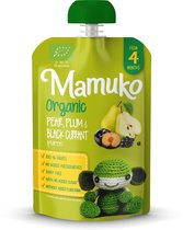 Mamuko biologische peer, pruim en zwarte bessen puree 4+ mnd (6 x 100g)
