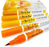 Ecoline “Aarde” Brushpennen set van 5 + 1 Blok Ecoline  Papier 20 Vel, 300g/m² + GRATIS Zipperbag