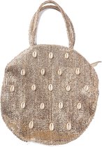 Dielay - Gevlochten Tas met Schelpen - 35x8 cm - Bruin en Goudkleurig