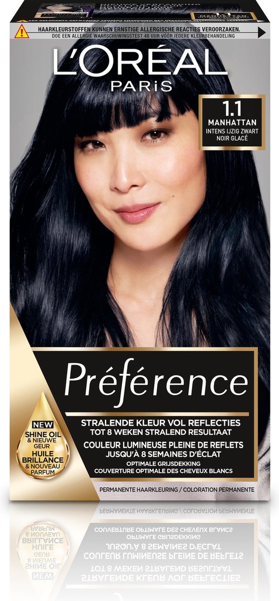 verteren Profeet diagonaal L'Oréal Paris Préférence 1.1 - Intens IJzig Zwart - Haarverf met Color  extender | bol.com