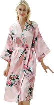 Kimono chinois peignoir robe de chambre en satin rose dames taille S