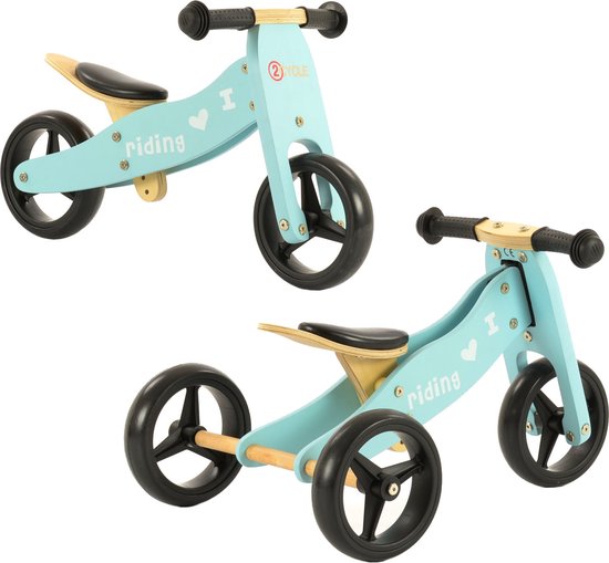 2Cycle 2 in 1 Loopfiets/Driewieler - Hout - Jongens en Meisjes - 1 Jaar - Speelgoed  - Turquoise