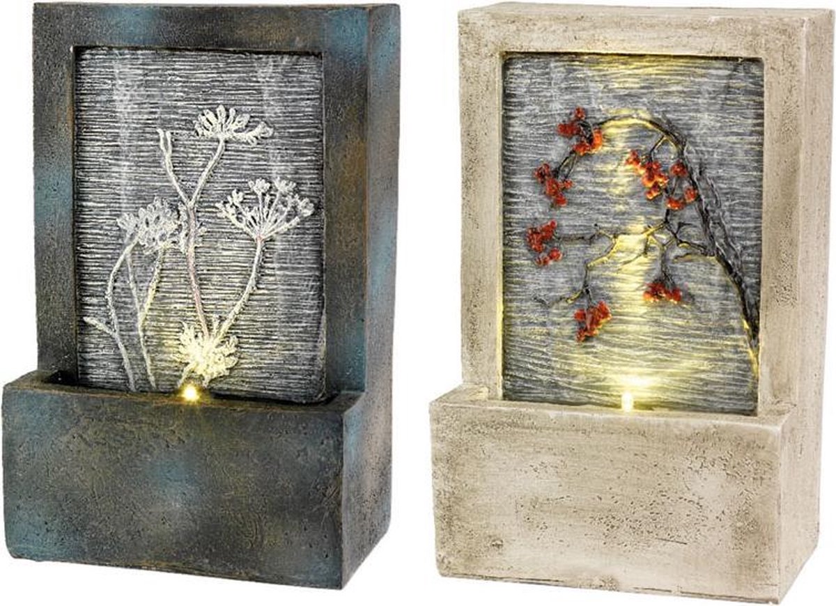 LED poly fontein met bloem 9.5x15x23cm