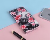 P.C.K. Hoesje/Boekhoesje luxe zwart met roze bloemen print geschikt voor Huawei P SMART 2019 MET Glasfolie