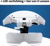 Professionele Loepbril - LED Verlichting, inclusief 3 x AAA-batterijen + 5 Lenzen (1x, 1,5x 2x 2.5x 3.5x) - Bril met Vergrootglazen - Ideaal voor Diamond Painting / Schilderen / Handwerken / 