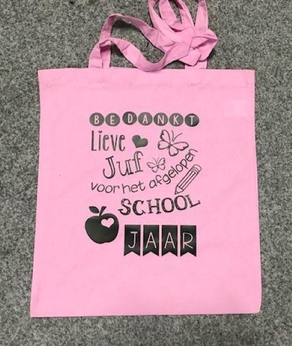 Tas Cadeau juf BEDANKT roze