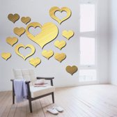 Zelfklevende 3D Harten Spiegel Stickers - Wand Decoratie Love Hearts - Spiegelende Tegelstickers Muurstickers - 3D Spiegelstickers - Goud Kleurig