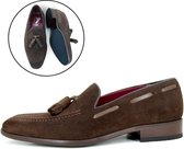 Stravers - Heren Instappers met Kwastjes Maat 48 Bruin Suede Grote Maten Tassel Loafers