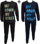 Fun2wear - COMBIDEAL - pyjama - My room my rules  + blauw + zwart - maat 110/116