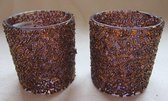 ZoeZo Design - Set van 4 - waxinelichtjes houders - Sprinkels - bruin koper - Hoogte 8 cm Glas