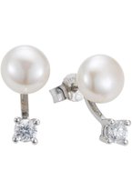 Adriana Oorknopjes  zilver rhod. 2 Zirk. 2 Zoetwater Wit 7-8mm Romantica A112